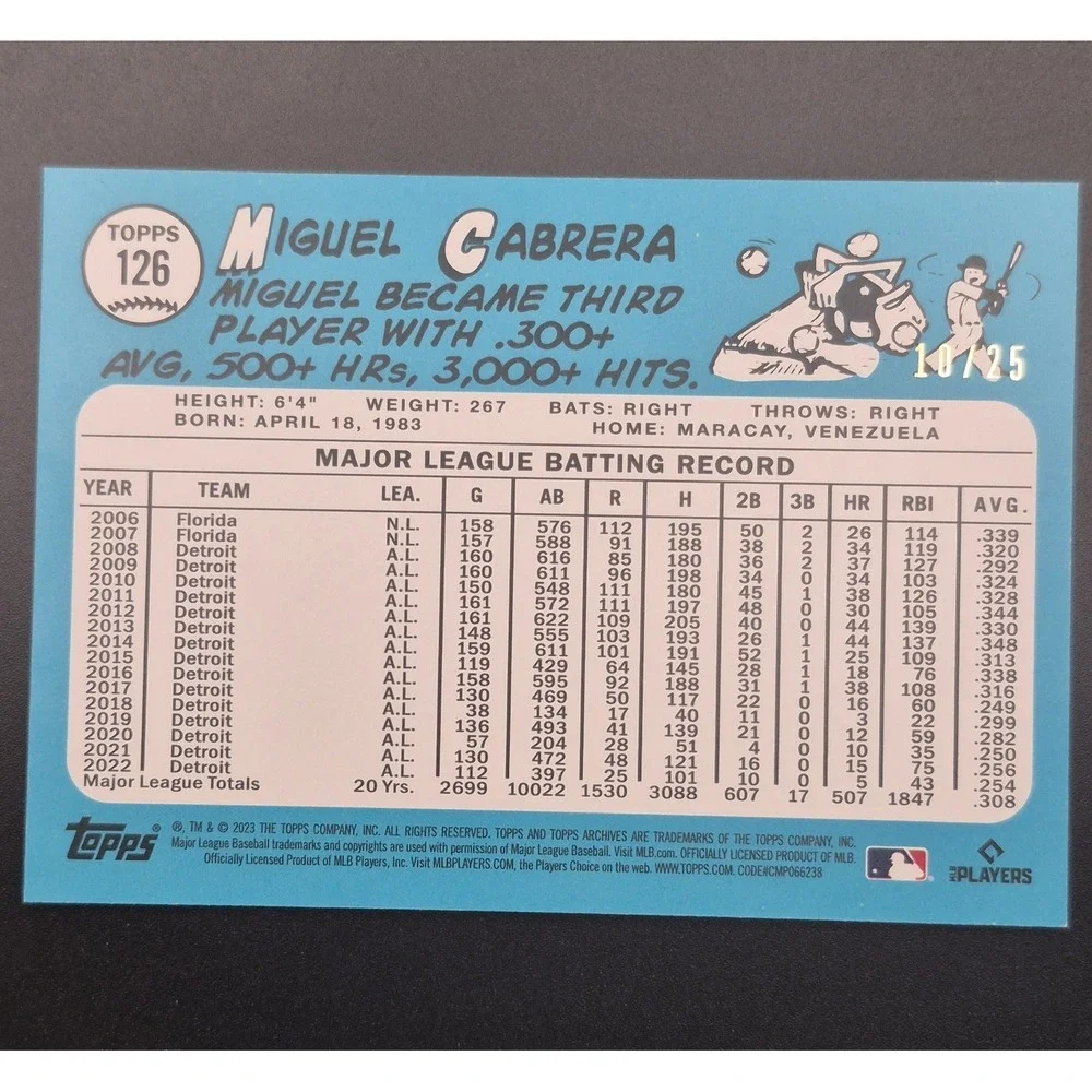 2023 Topps Archives Miguel Cabera #126 Light Blue Foil /25 Detroit Tigers